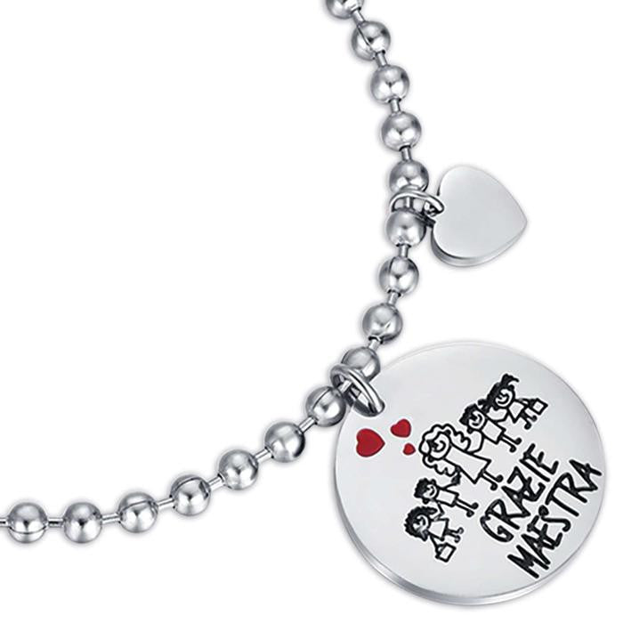 Bracelet en acier avec phrase « Merci professeur »