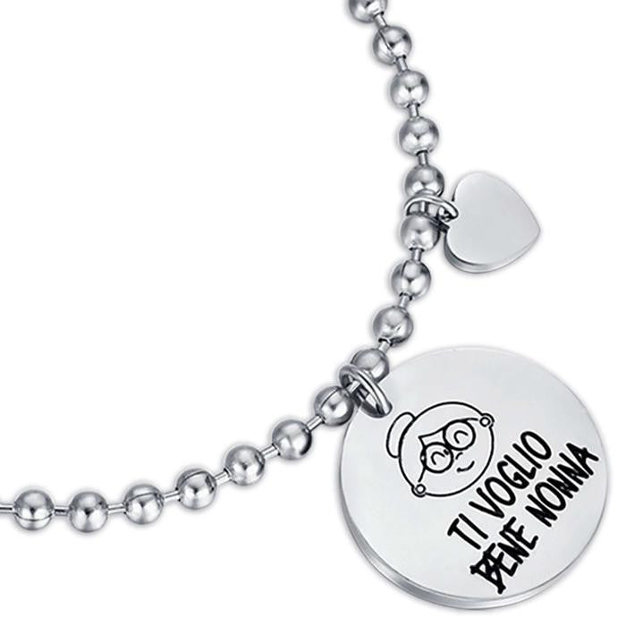 Bracelet en acier avec phrase « Je t'aime grand-mère »