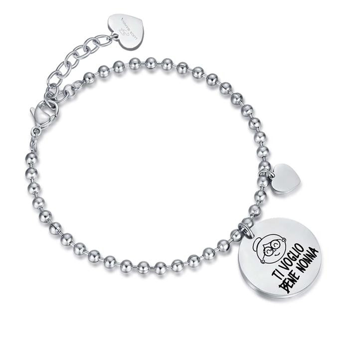 Bracelet en acier avec phrase « Je t'aime grand-mère »