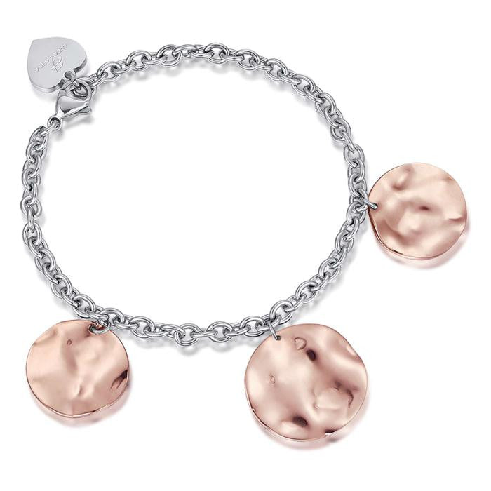 Bracciale In Acciaio Con Elementi In Acciaio Ip Rose Effetto Martellato.