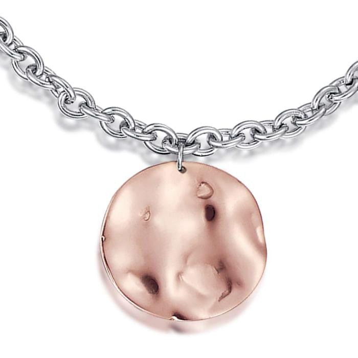 Bracciale In Acciaio Con Elementi In Acciaio Ip Rose Effetto Martellato.