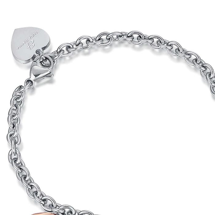 Bracciale In Acciaio Con Elementi In Acciaio Ip Rose Effetto Martellato.