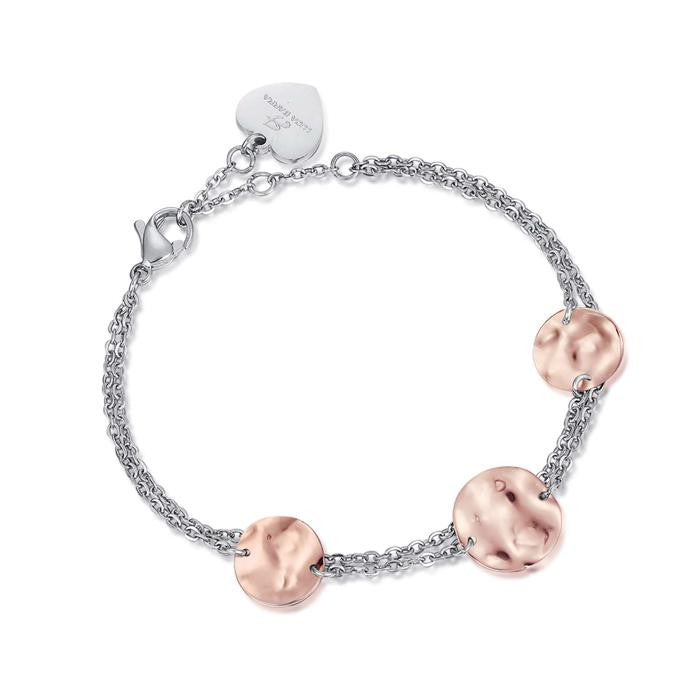 Bracciale In Acciaio Con Elementi In Acciaio Ip Rose Effetto Martellato