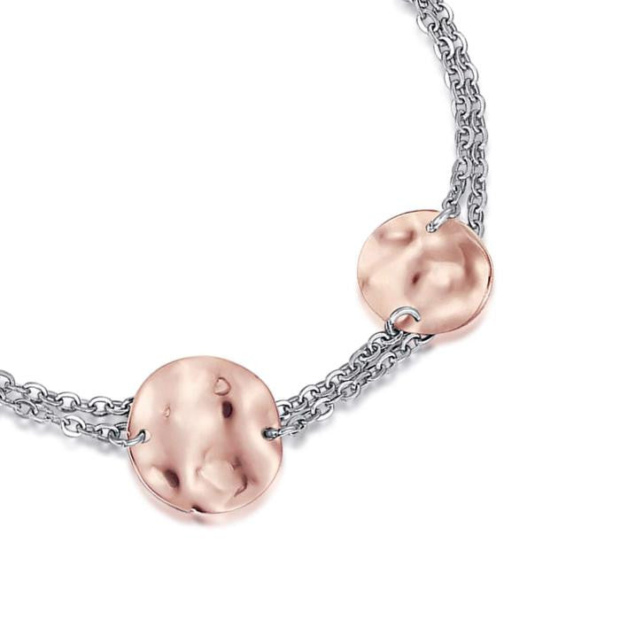 Bracciale In Acciaio Con Elementi In Acciaio Ip Rose Effetto Martellato