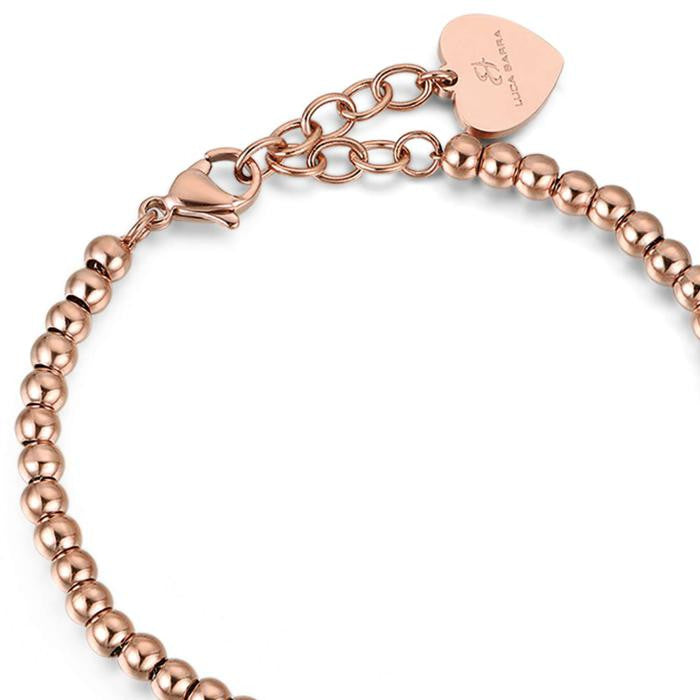 Bracciale In Acciaio Ip Rose Con Farfalla Con Cristalli Bianchi