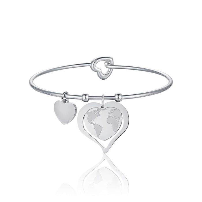 Bracciale In Acciaio Con Cuore Mappa Del Mondo