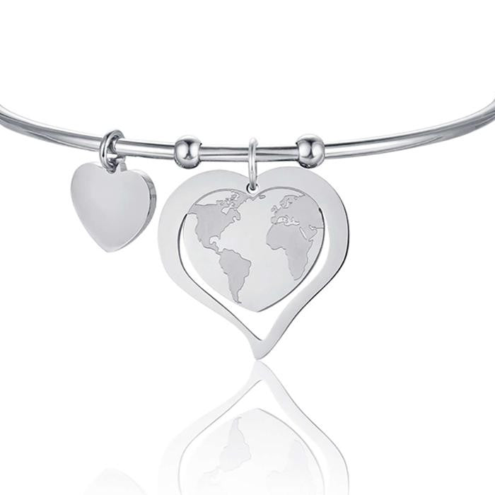 Bracciale In Acciaio Con Cuore Mappa Del Mondo