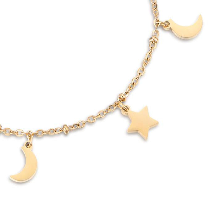 Bracelet en acier doré IP avec étoiles et lunes