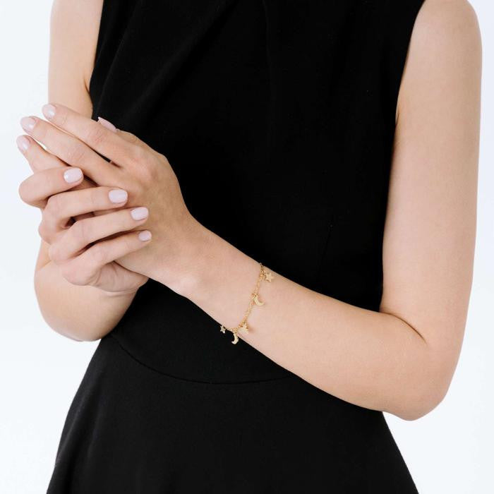 Bracelet en acier doré IP avec étoiles et lunes