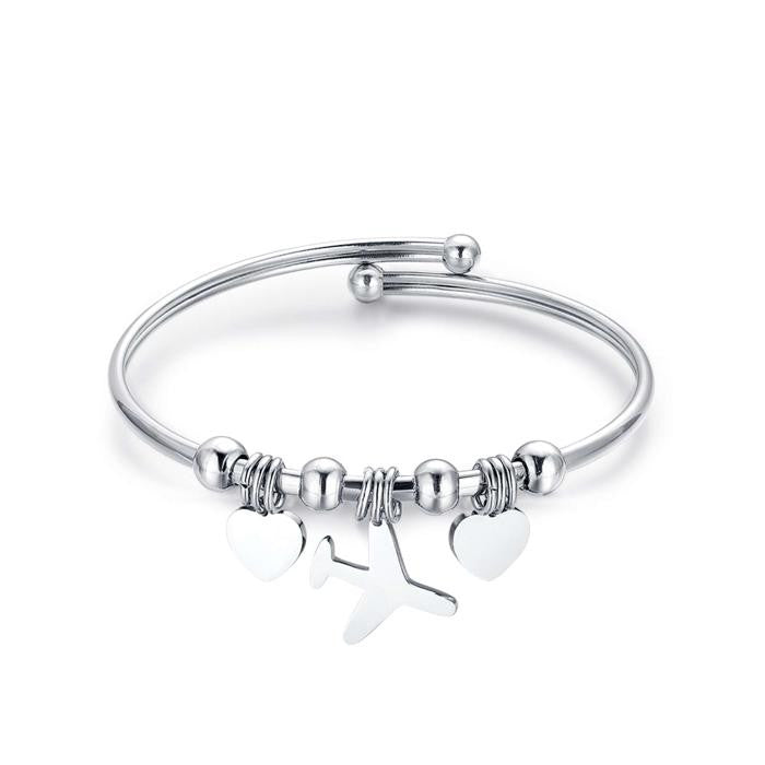 Bracciale In Acciaio Con Cuori E Aereo