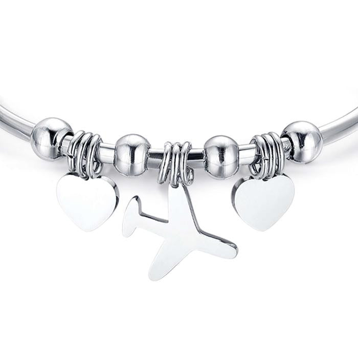 Bracciale In Acciaio Con Cuori E Aereo