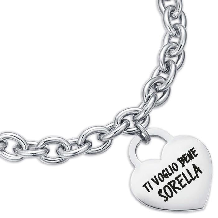 Bracelet en acier avec cœur « Je t'aime ma sœur »