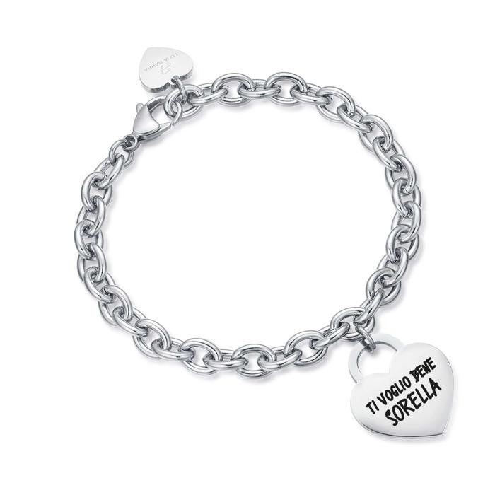 Bracelet en acier avec cœur « Je t'aime ma sœur »