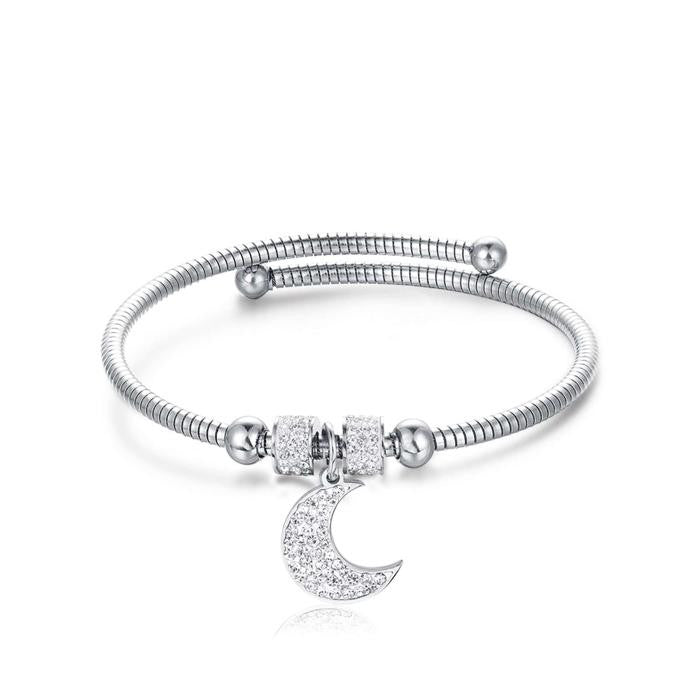 Steel Bracelet With Moon And White Crystals