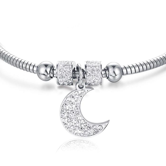 Steel Bracelet With Moon And White Crystals