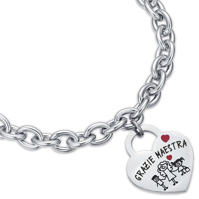 Bracciale In Acciaio Con Cuore Grazie Maestra