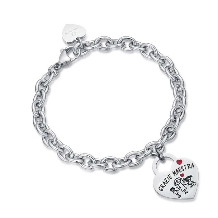 Bracciale In Acciaio Con Cuore Grazie Maestra