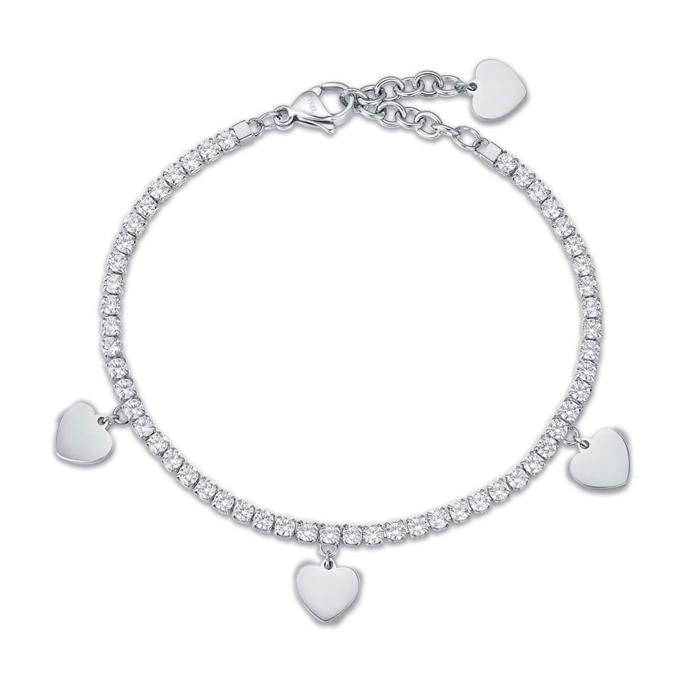 Bracciale In Acciaio Con Cuori E Cristalli Bianchi
