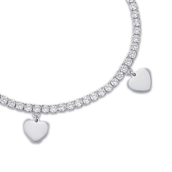 Bracciale In Acciaio Con Cuori E Cristalli Bianchi