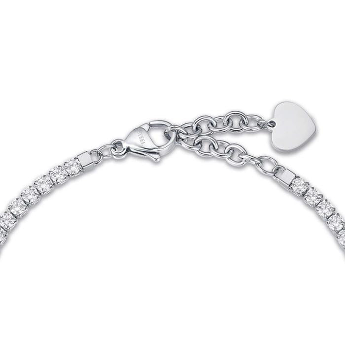 Bracciale In Acciaio Con Cuori E Cristalli Bianchi