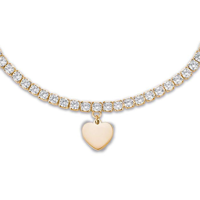 Bracciale In Acciaio Ip Gold Con Cuore E Cristalli Bianchi