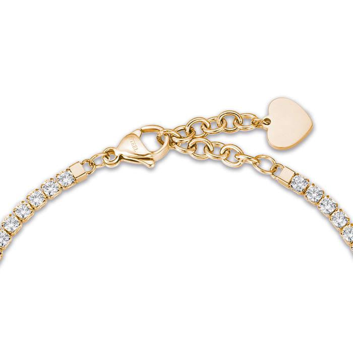 Bracciale In Acciaio Ip Gold Con Cuore E Cristalli Bianchi