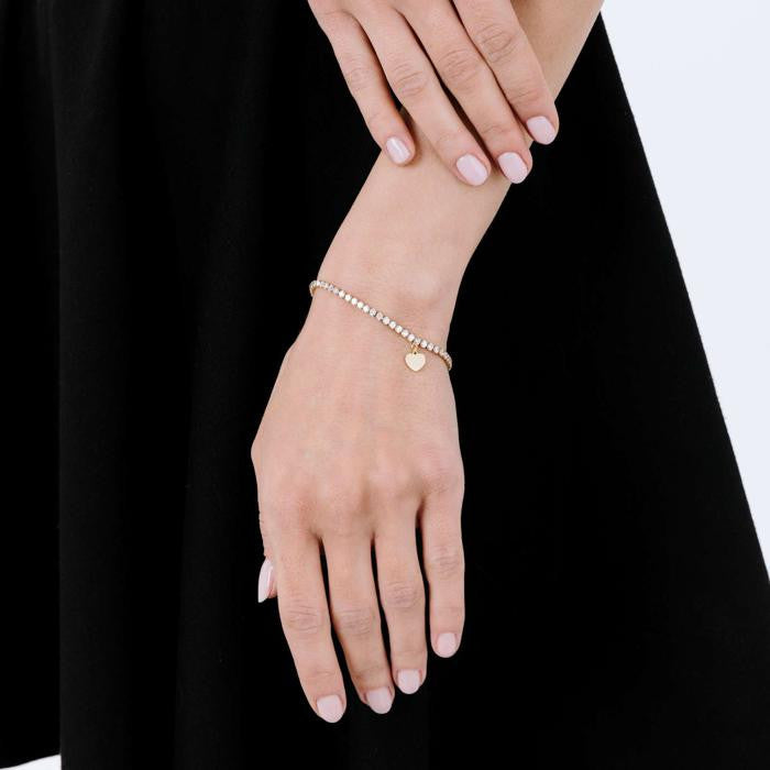 Bracciale In Acciaio Ip Gold Con Cuore E Cristalli Bianchi