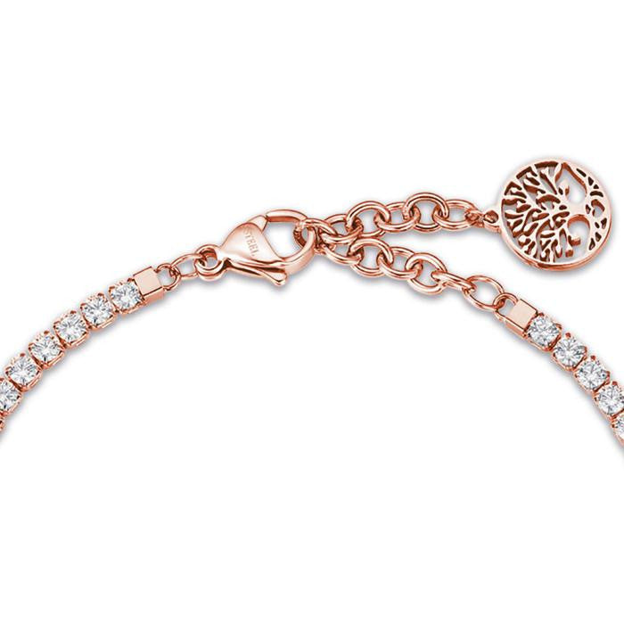 Bracciale In Acciaio Ip Rose Con Albero Della Vita E Cristalli Bianchi