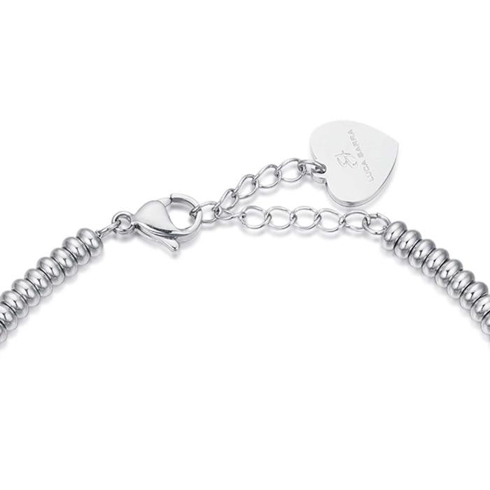 Bracciale In Acciaio Con Quadrifoglio Con Cristalli Bianchi