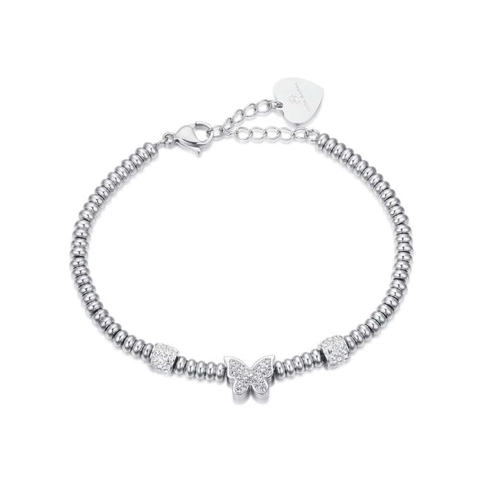 Bracciale In Acciaio Con Farfalla Con Cristalli Bianchi