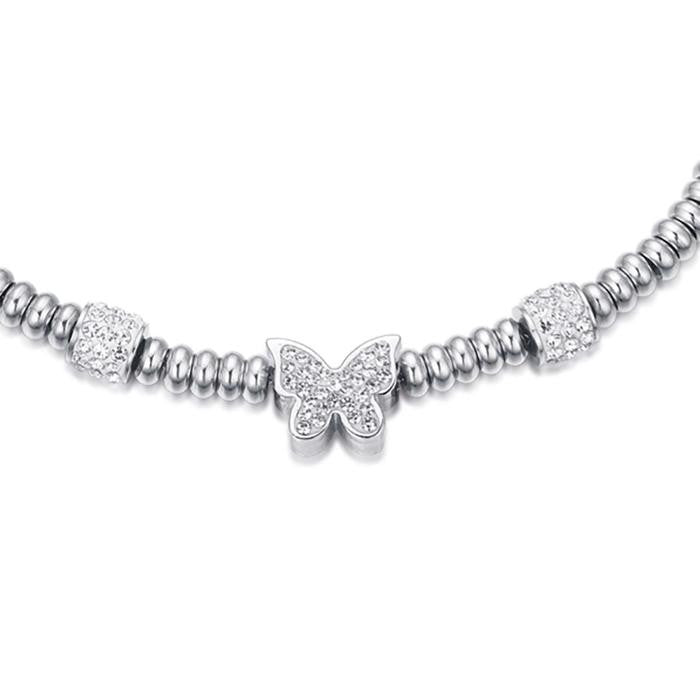 Bracciale In Acciaio Con Farfalla Con Cristalli Bianchi
