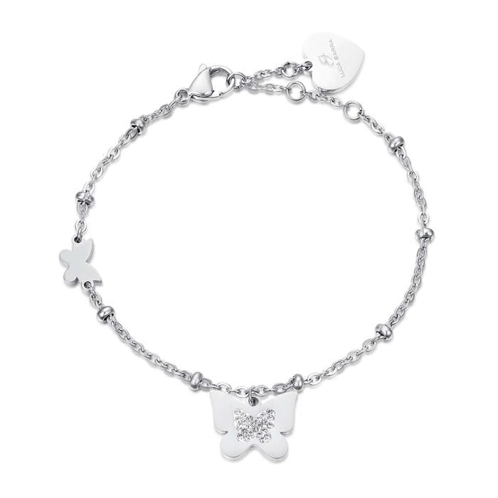 Bracciale In Acciaio Con Farfalle Con Cristalli Bianchi