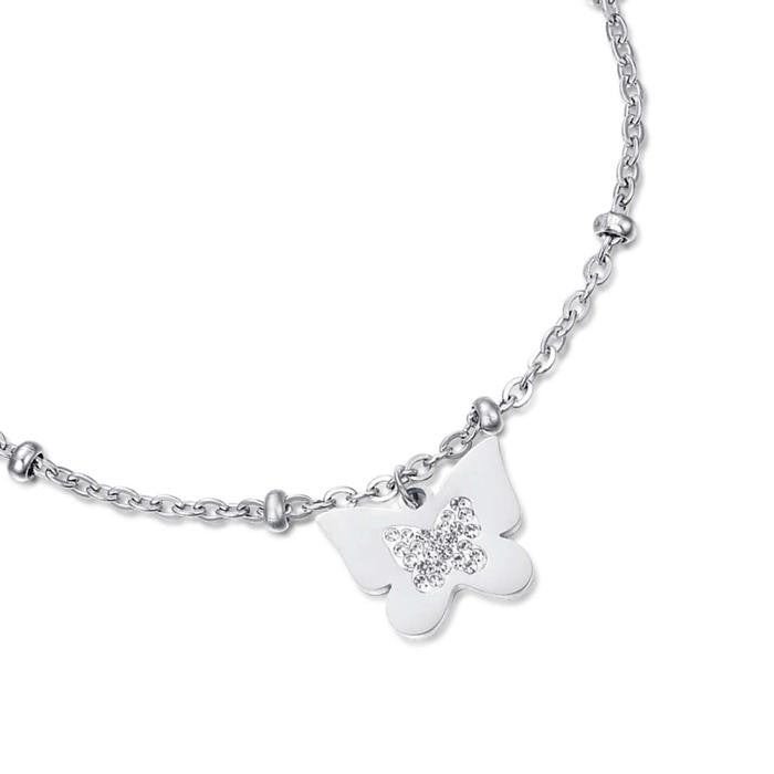 Bracciale In Acciaio Con Farfalle Con Cristalli Bianchi
