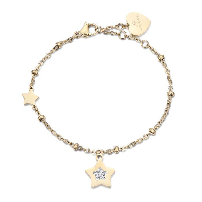 Bracciale In Acciaio Ip Gold Con Stelle Con Cristalli Bianchi