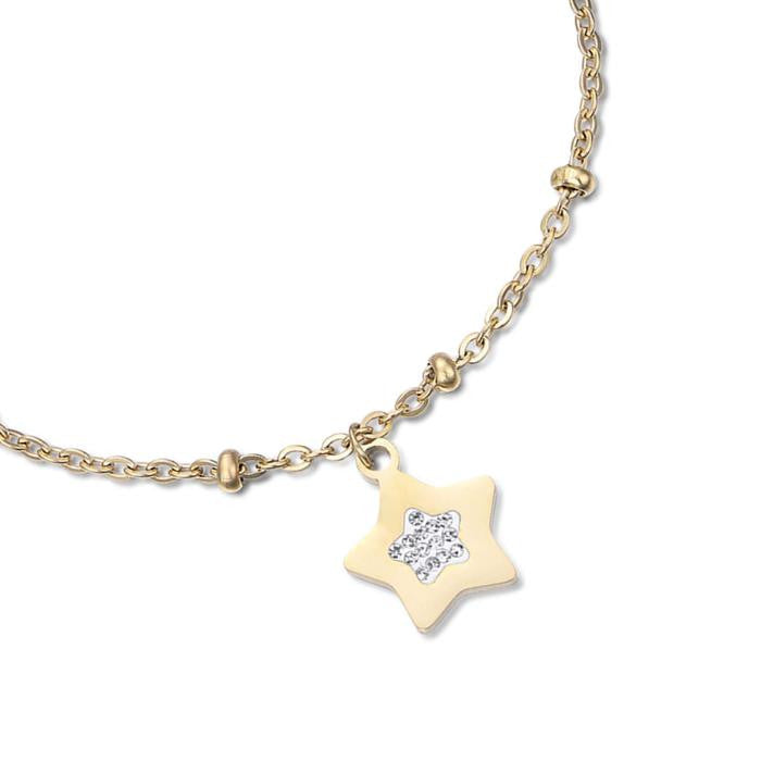 Bracciale In Acciaio Ip Gold Con Stelle Con Cristalli Bianchi