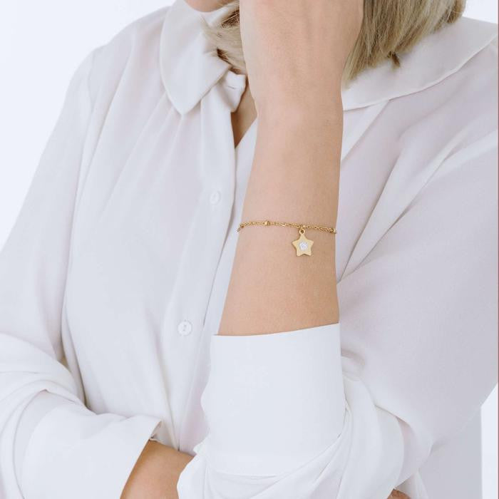 Bracciale In Acciaio Ip Gold Con Stelle Con Cristalli Bianchi
