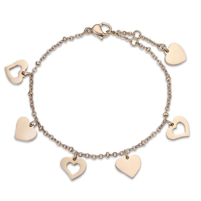 Ip Gold Steel Bracelet With Hearts