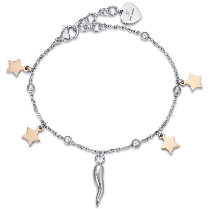Steel Bracelet With Stars In Steel Ip Gold And Horn