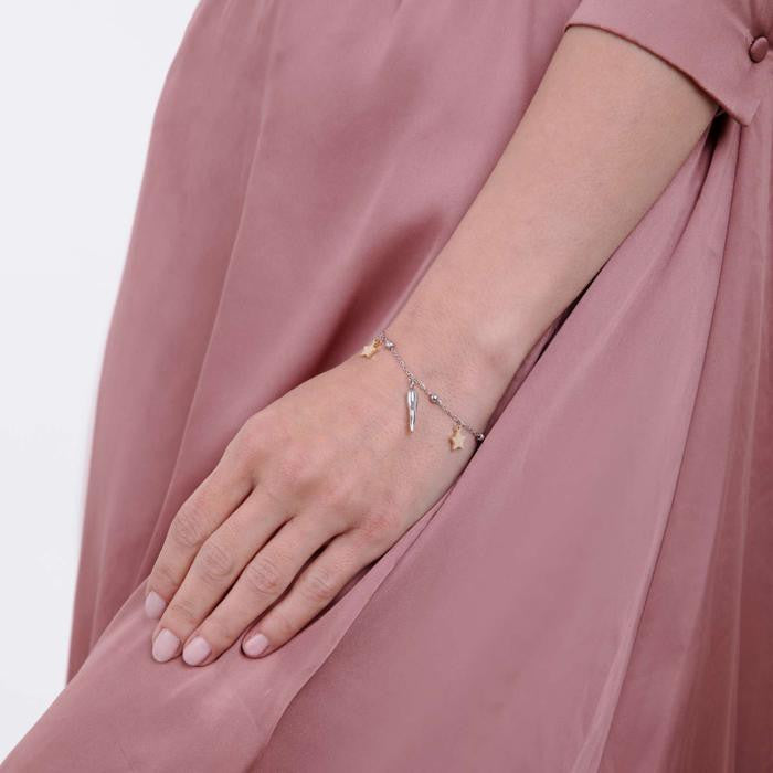 Steel Bracelet With Stars In Steel Ip Gold And Horn
