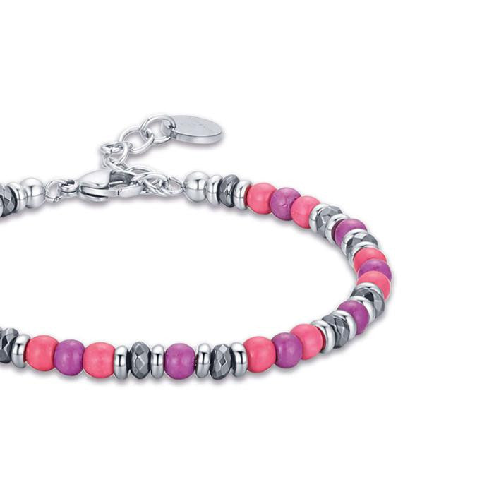 Bracciale In Acciaio Con Pietre Rosa E Viola