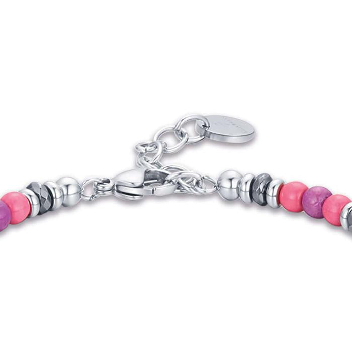 Bracciale In Acciaio Con Pietre Rosa E Viola