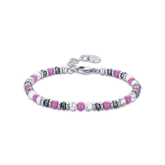 Bracciale In Acciaio Con Pietre Bianche E Viola