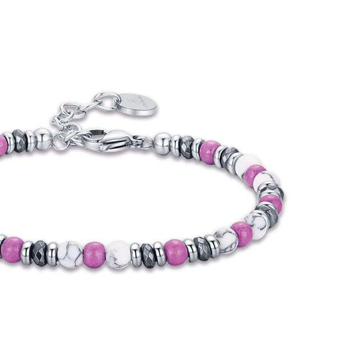Bracciale In Acciaio Con Pietre Bianche E Viola