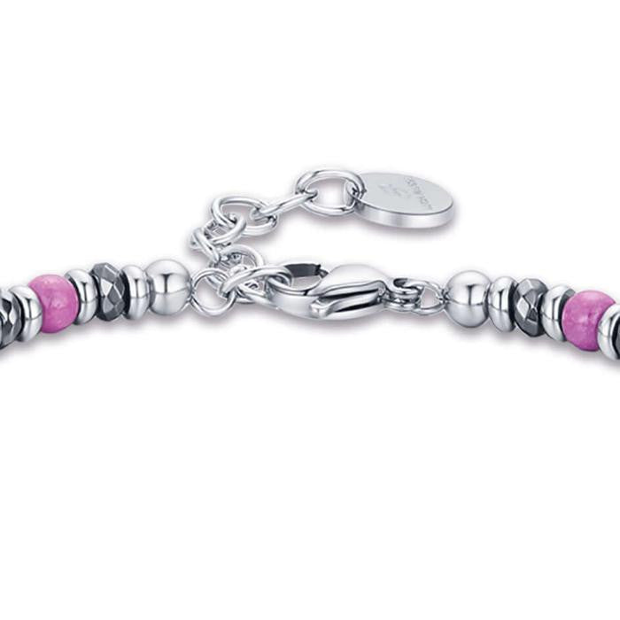 Bracciale In Acciaio Con Pietre Bianche E Viola