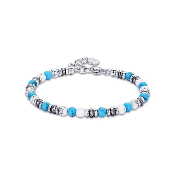 Bracciale In Acciaio Con Pietre Bianche E Turchesi