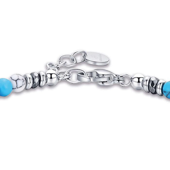 Bracciale In Acciaio Con Pietre Bianche E Turchesi