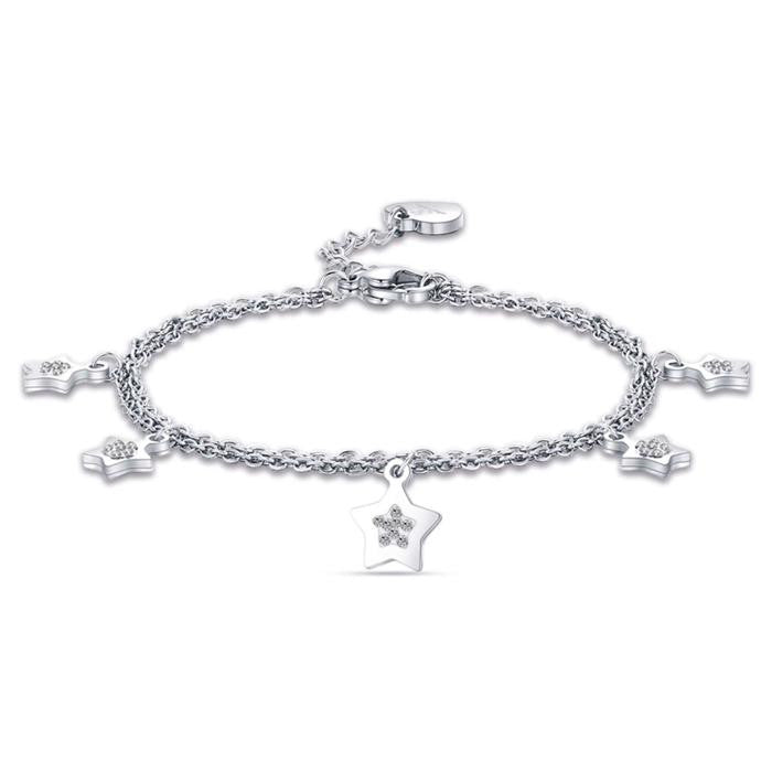 Bracciale In Acciaio Con Stelle E Cristalli Bianchi