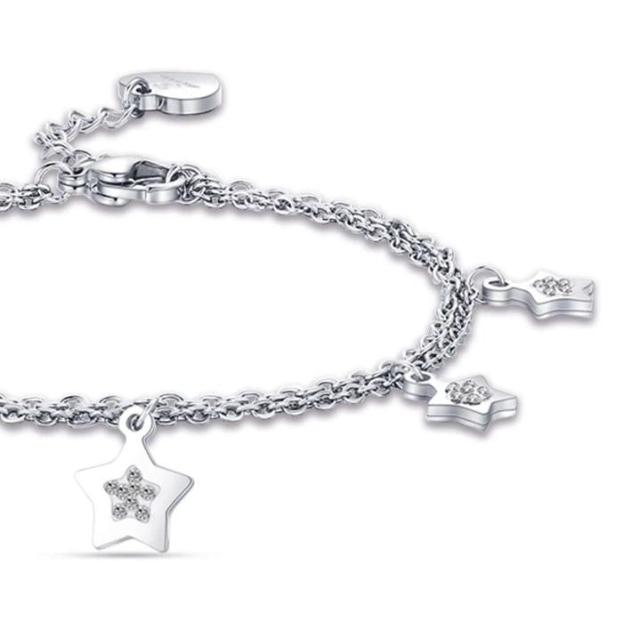 Bracciale In Acciaio Con Stelle E Cristalli Bianchi