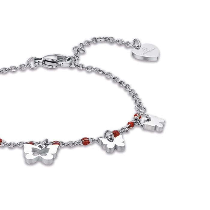 Bracciale In Acciaio Con Farfalle E Pietre Rosse