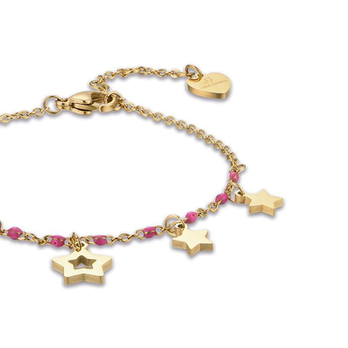 Bracciale In Acciaio Ip Gold Con Stelle E Pietre Fuxia